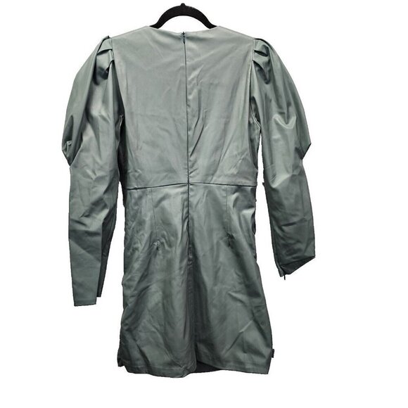 Zara Faux Leather‎ Ruched Puff Sleeve Dress Sold Out Seafoam Green Large - Picture 3 of 16